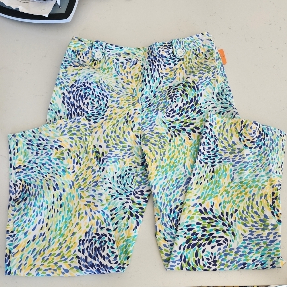 Talbots Stretch Swirl Print Spring Cropped Capri Pants Women's Size 8 Casual EUC